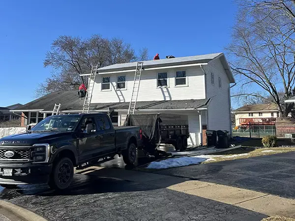 Roof replacement job in progress